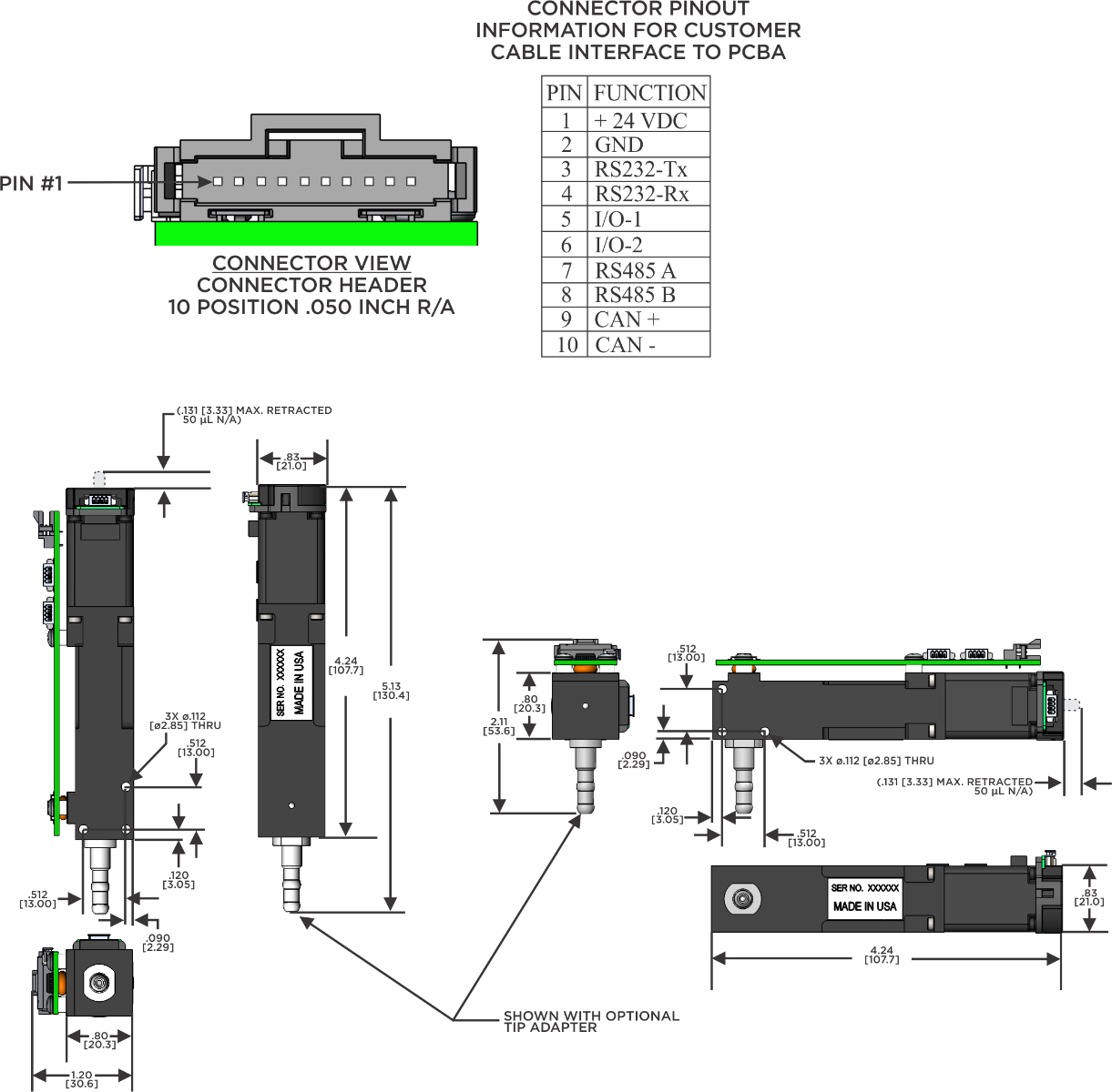 Automatisiertes Luftverdränger-Pipettiermodul air z flex Air Z Flex Zeichnungen 1